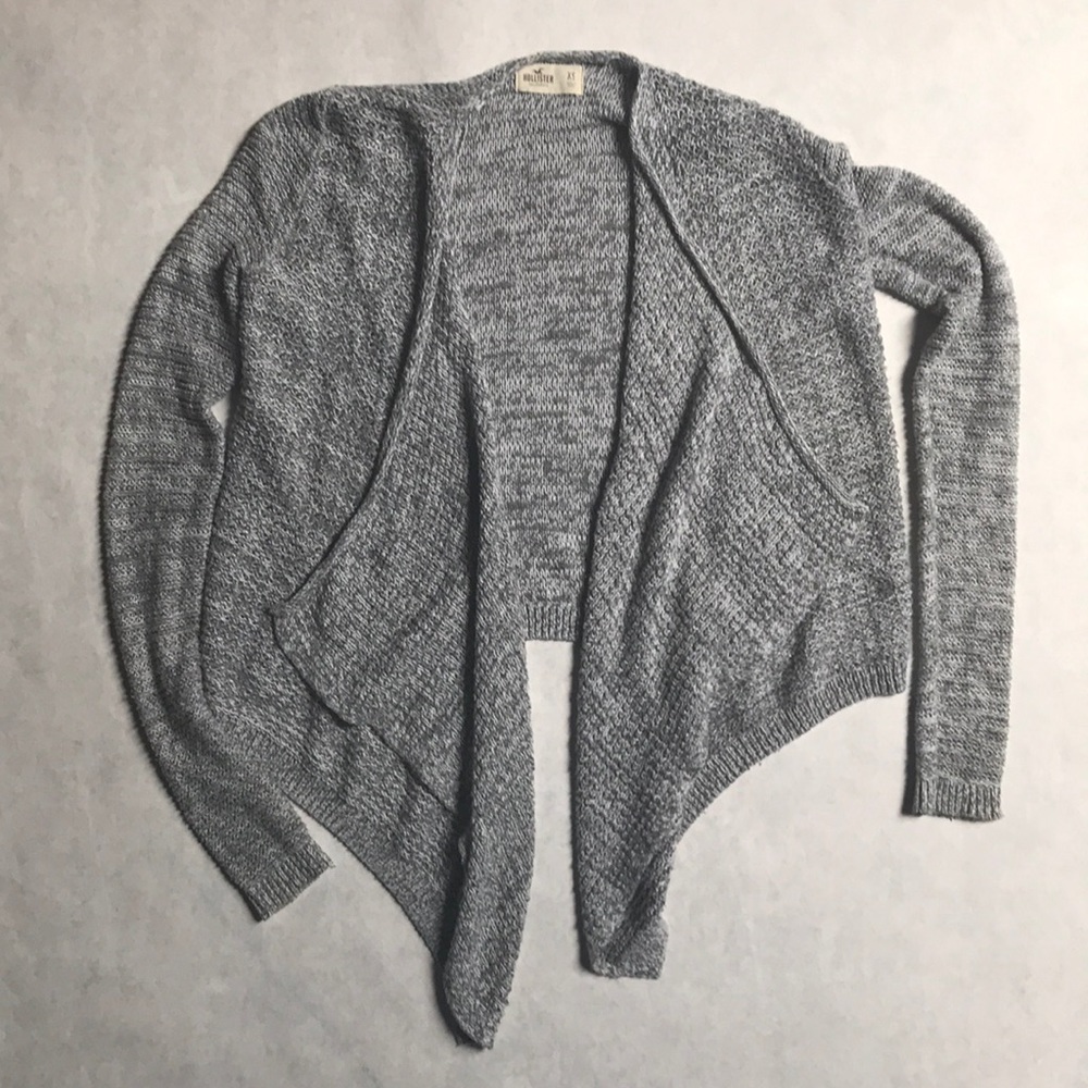 Hollister open front grey white knit sweater XS